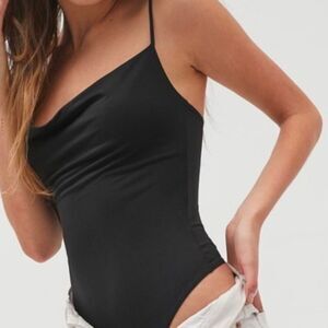 Out From Under Urban Outfitters Black Drape Neck Slinky Bodysuit Women's Size M